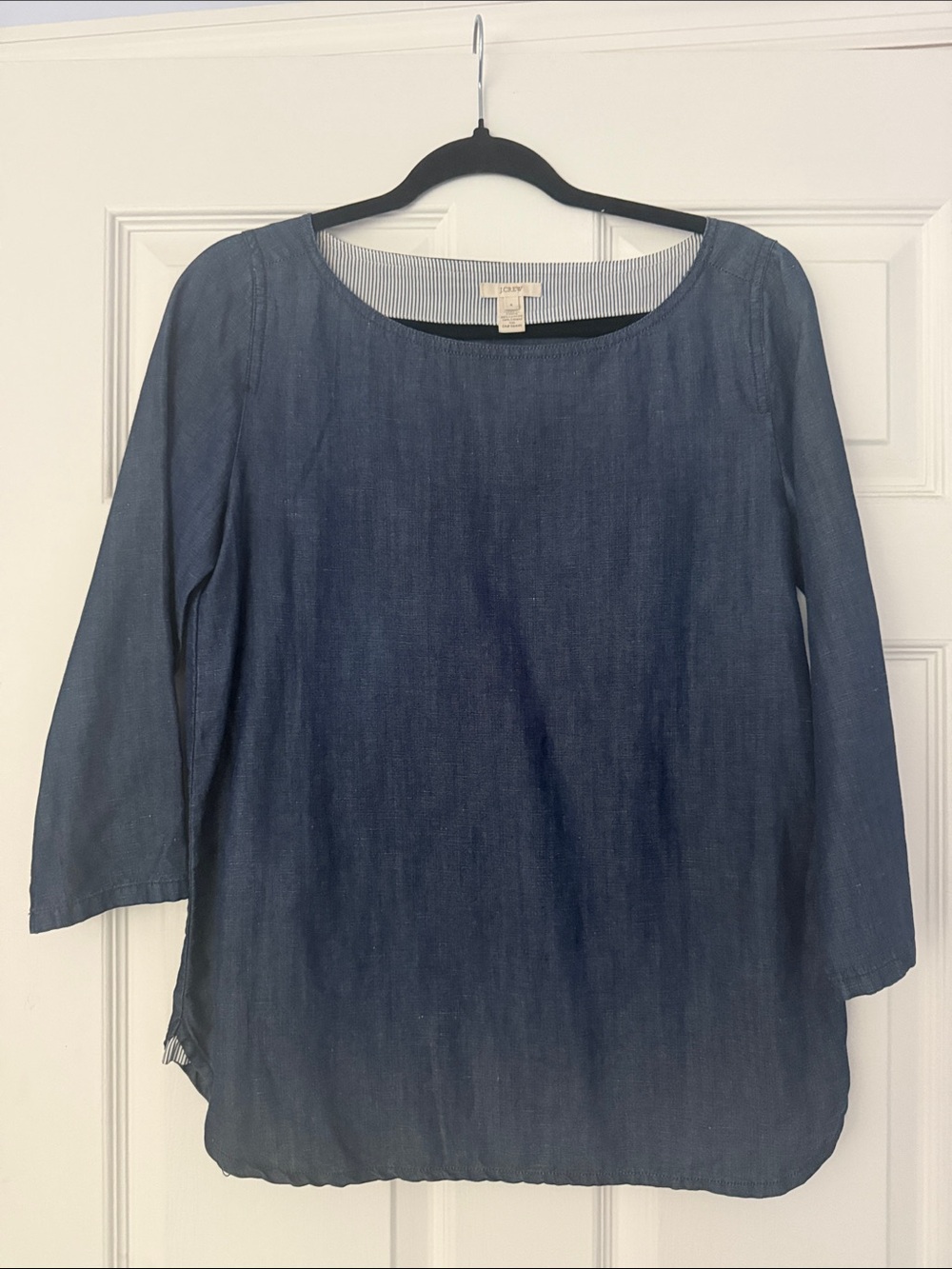 J Crew Indigo Blue 2/4 Sleeve Denim-Look Pullover